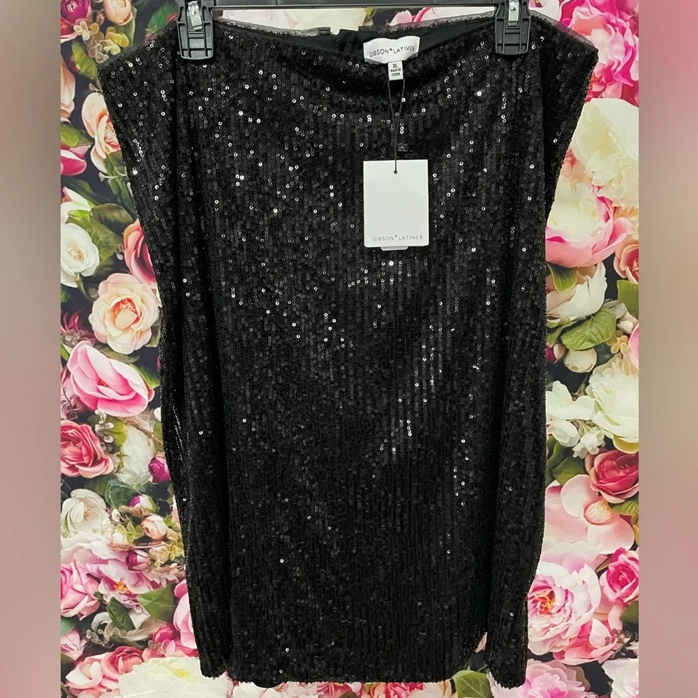 Gibson Latimer Black Sequin Skirt Sz XL - Picture 1 of 3